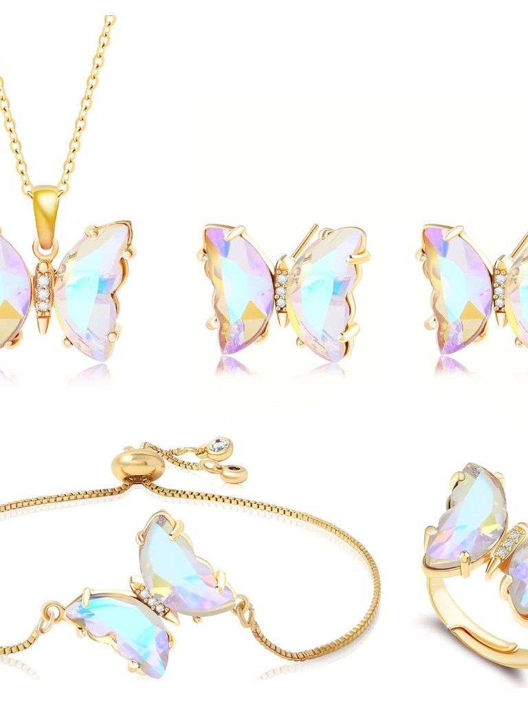 Butterfly Crystal Jewelry Set With Butterfly Necklace Stud Earrings Bolo Bracele